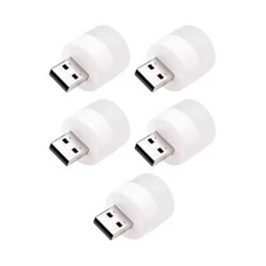Mini USB LED Light (Pack of 5) | Plug-in Night Light Bulb for Bedroom, Bathroom, Kitchen, Car, and Laptop (White)