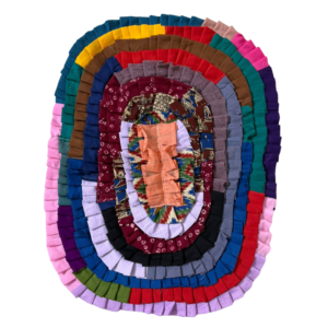 Handcrafted Multicolour Oval Ruffle Door Mat – Soft, Durable Fabric Mat for Home, Entryway & Bedroom