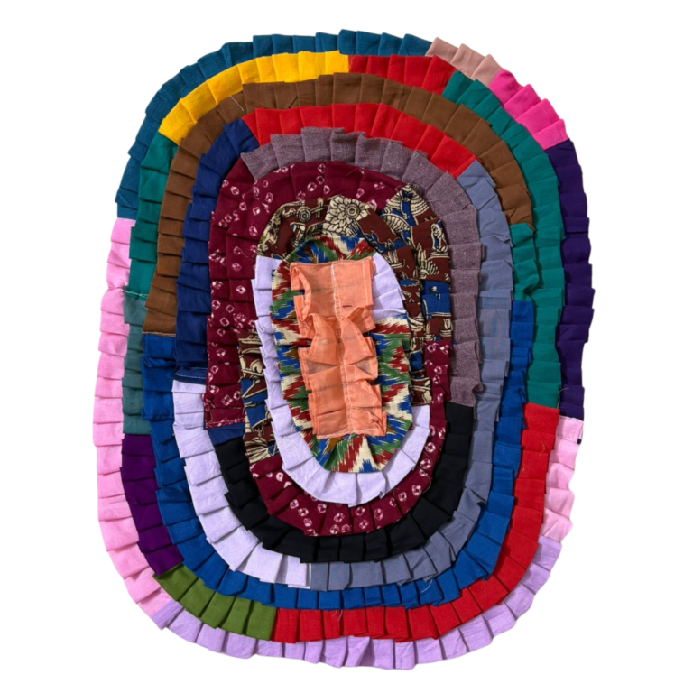 Handcrafted Multicolour Oval Ruffle Door Mat – Soft, Durable Fabric Mat for Home, Entryway & Bedroom