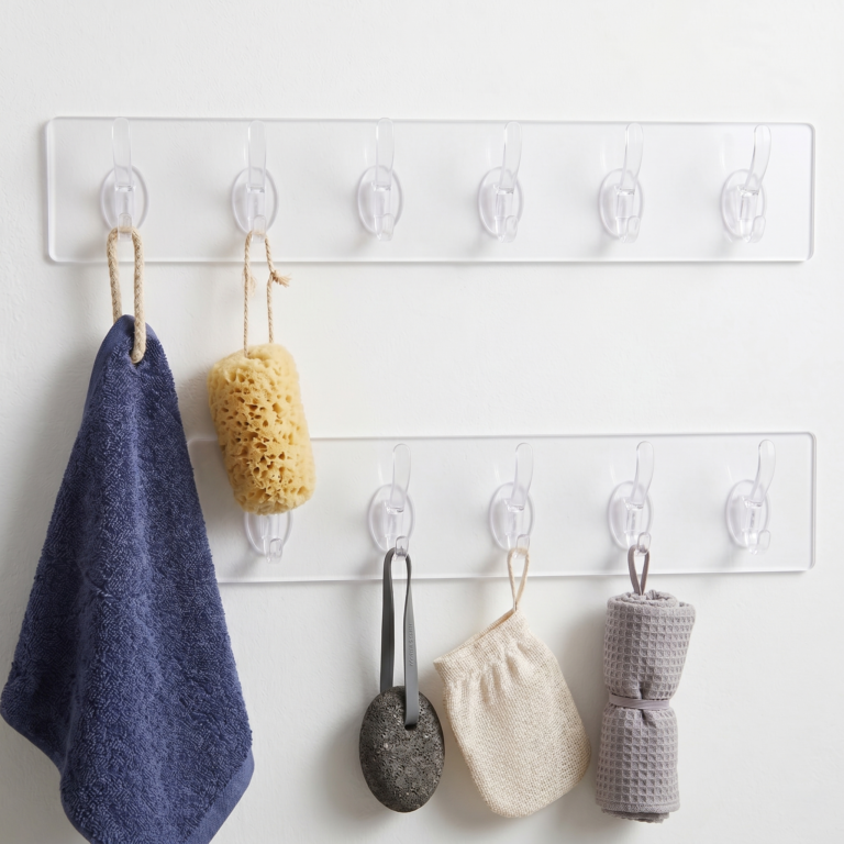 Wall Hanger Hooks 2 Pack | 6 Hooks Hanger | Transparent Waterproof Rust Resistant